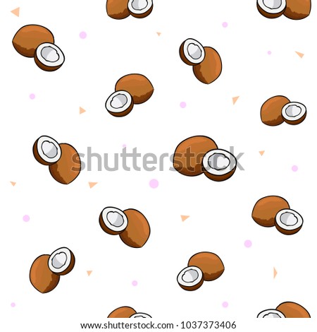 Tile composition of exotic delicious coconuts on white background. Vector illustration.