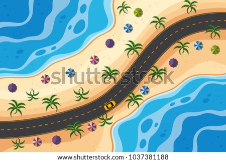 Aerial view of beach and road illustration