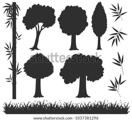 Silhouette trees and grass illustration