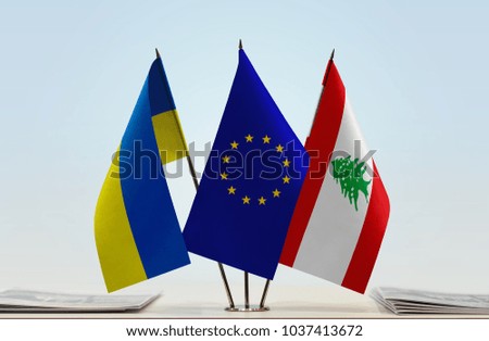 Flags of Ukraine European Union and  Lebanon