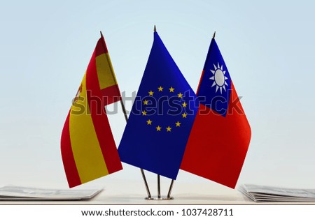 Flags of Spain European Union and Taiwan