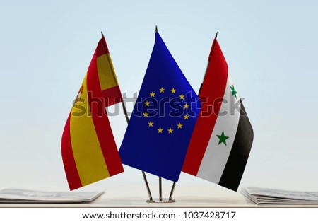 Flags of Spain European Union and Syria