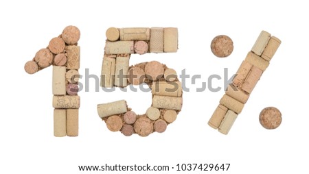 Number fifteen 15  percent made of wine corks Isolated on white background