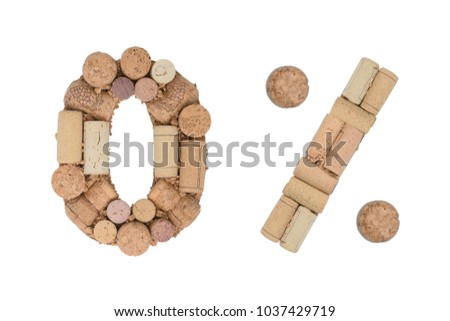 Zero percent made of wine corks Isolated on white background