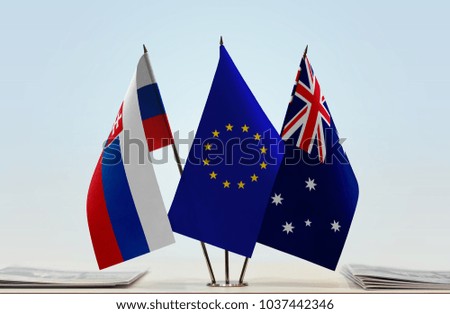 Flags of Slovakia European Union and Australia
