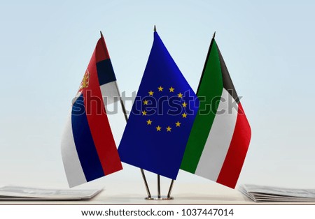 Flags of Serbia European Union and Kuwait