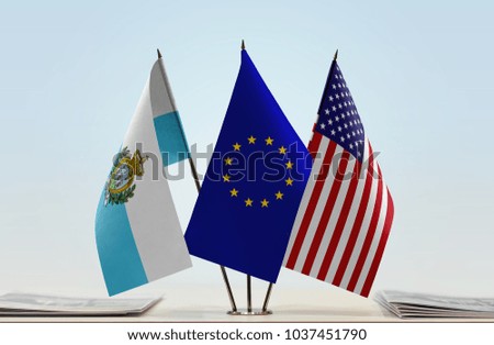 Flags of San Marino European Union and USA