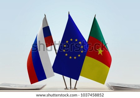 Flags of Russia European Union and Cameroon