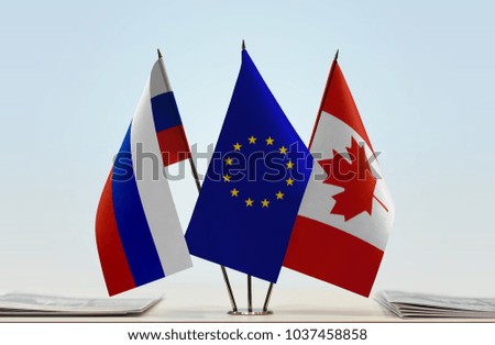 Flags of Russia European Union and Canada