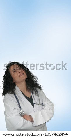 Medical physician Woman Doctor portrait over blue background
