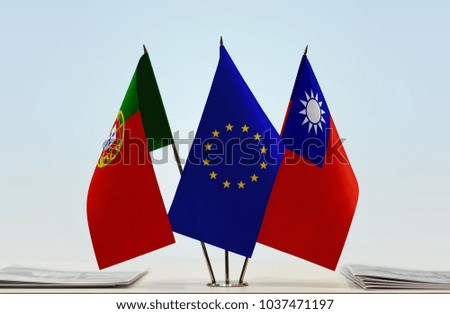 Flags of Portugal European Union and Taiwan