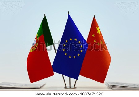 Flags of Portugal European Union and China