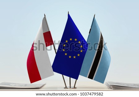 Flags of Poland European Union and Botswana