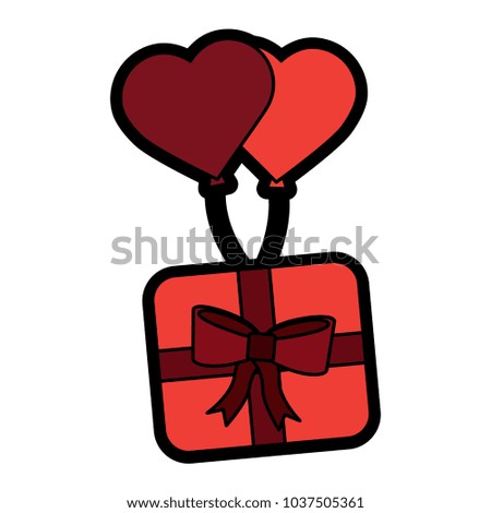wrapped gift box flying with balloons heart romantic