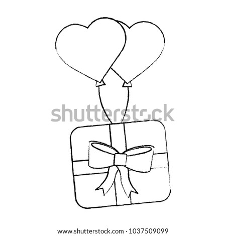 wrapped gift box flying with balloons heart romantic