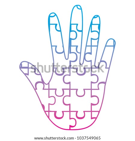 puzzle pieces and hand icon image vector illustration design  blue to purple line
