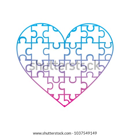 puzzle pieces heart love icon image vector illustration design  blue to purple line