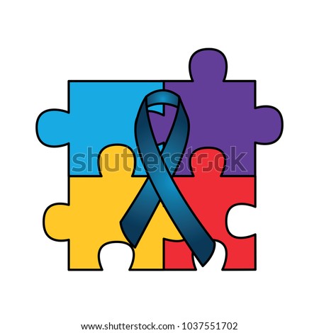four pieces puzzle and ribbon symbol vector illustration
