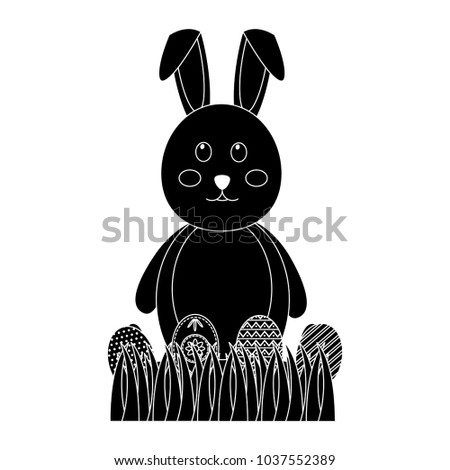 easter bunny with egg icon image vector illustration design  black and white