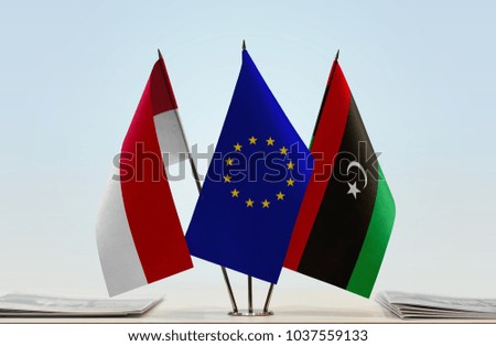 Flags of Monaco European Union and Libya