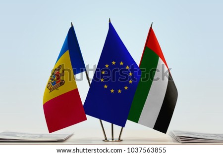 Flags of Moldova European Union and UAE