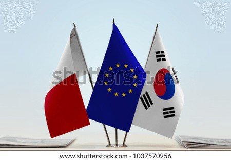 Flags of Malta European Union and South Korea