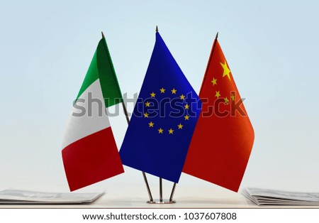 Flags of Italy European Union and China