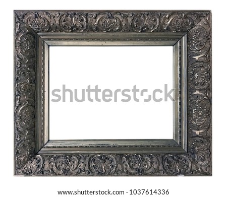 Silver vintage picture frame isolated on white background