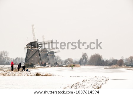 Windmills (driemanspolder) at leidschendam, Netherlands. Winter 2018