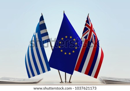 Flags of Greece European Union and Hawaii