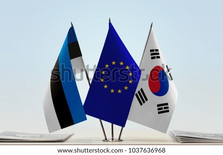 Flags of Estonia European Union and South Korea