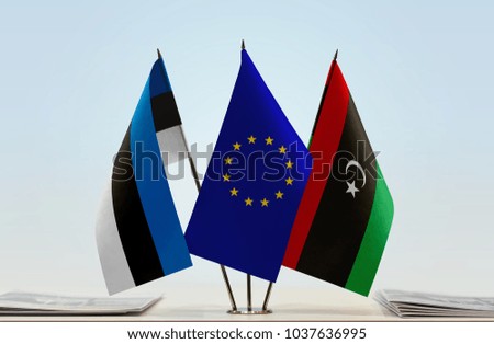 Flags of Estonia European Union and Libya