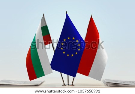 Flags of Bulgaria European Union and Indonesia