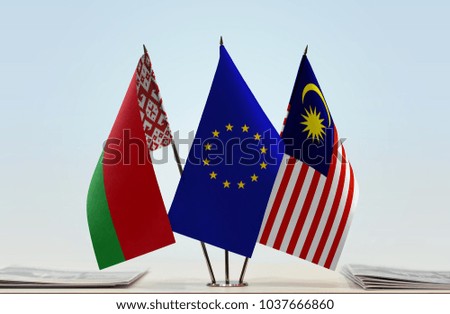 Flags of Belarus European Union and Malaysia