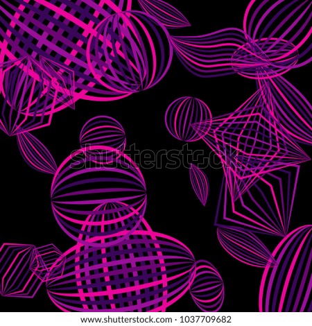 Falling geometric figures. Concept background with color striped figures for mobile application or print. Background with falling colorful geometric figures for your design. Vector texture.
