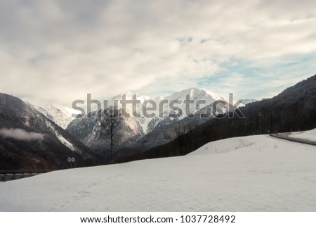 mountain peaks with snowy slopes ski resort