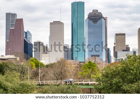 Downtown Houston, Highway Ramp, Park, and Car - Houston, Texas, USA