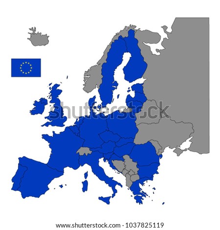 vector illustration of European Union countries map with flag