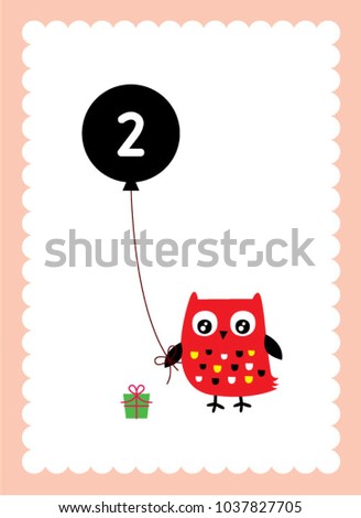 cute owl 2nd birthday greeting with balloon vector