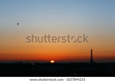 Beautiful sunrise on the Eiffel Tower in Paris, France spring 2016
