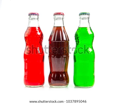 variety of soda bottle on a white background. Royalty-Free Stock Photo #1037895046