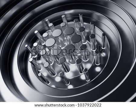 Cardano symbol in the center of the silver circles. 3D illustration of Cardano coin logo with metallic reflections on the Silver background.