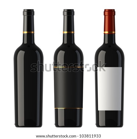 Three merged pictures of New World red wine bottles, render