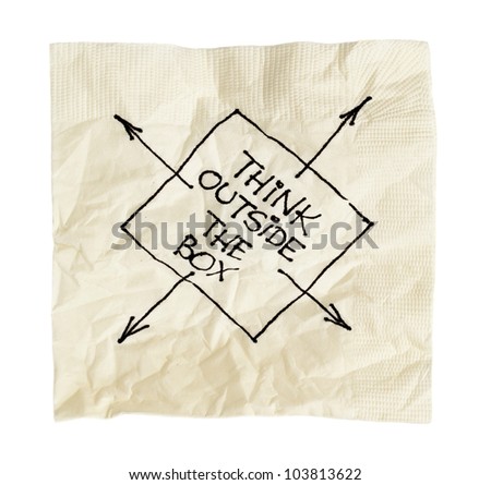 think outside the box - black pen drawing on an isolated cocktail napkin