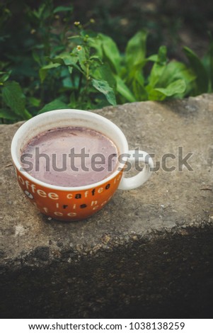 cup of hot coffee
outdoor. copy space