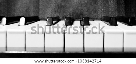 Classic piano kayboard. Black and white pcture.