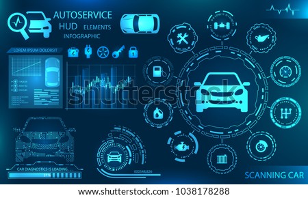 Hardware Diagnostics Condition of Car, Scanning, Test, Monitoring, Analysis, Verification - Illustration Vector Royalty-Free Stock Photo #1038178288