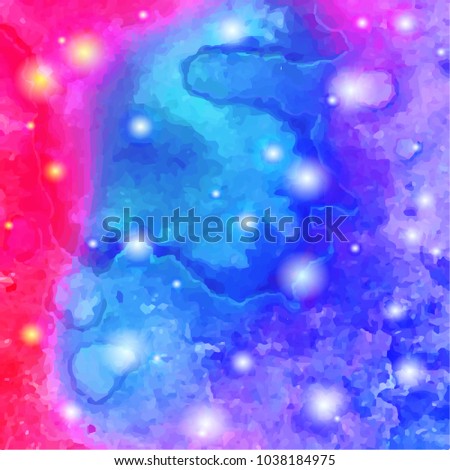 Abstract watercolor shiny glow galaxy background. Watercolor texture for design. Vector illustration