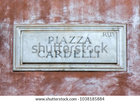 Street sign Piazza Cardelli in Rome, Italy