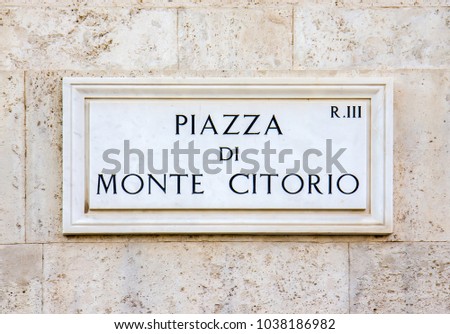 Street sign Piazza di Monte Citorio in Rome, Italy